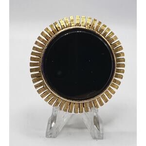 Vintage Mourning Revival Black Glass Brooch Pendant Combo Gold Tone
